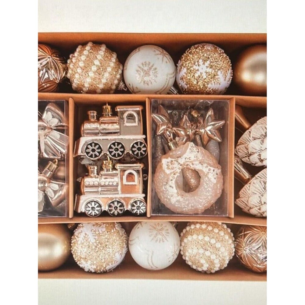 IDEAKIT 45 Pcs Champagne Christmas Ornaments Set Shatterproof Tree Decor NEW